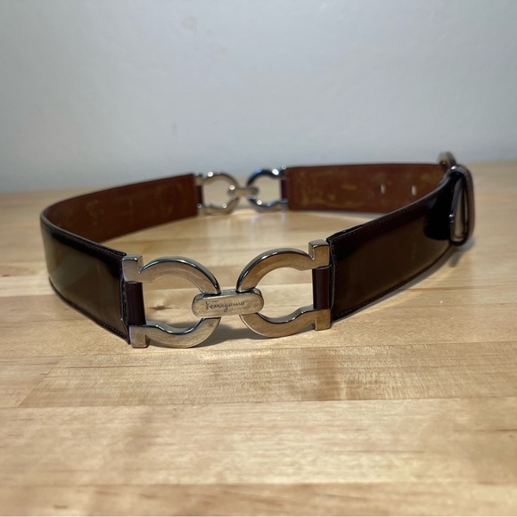 Vintage Salvatore Ferragamo Double Gancini Leather Belt Brown Silver Buckle main image 13